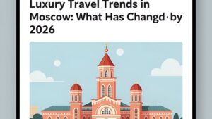 Современная иллюстрация роскошного интерьера пятизвездочного отеля Москвы в минималистичном стиле для блога о путешествиях